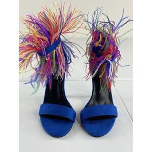 Cape Robbin Feather Ankle Royal Blue Stiletto Heels Size 6.5 M Yuki Carnival